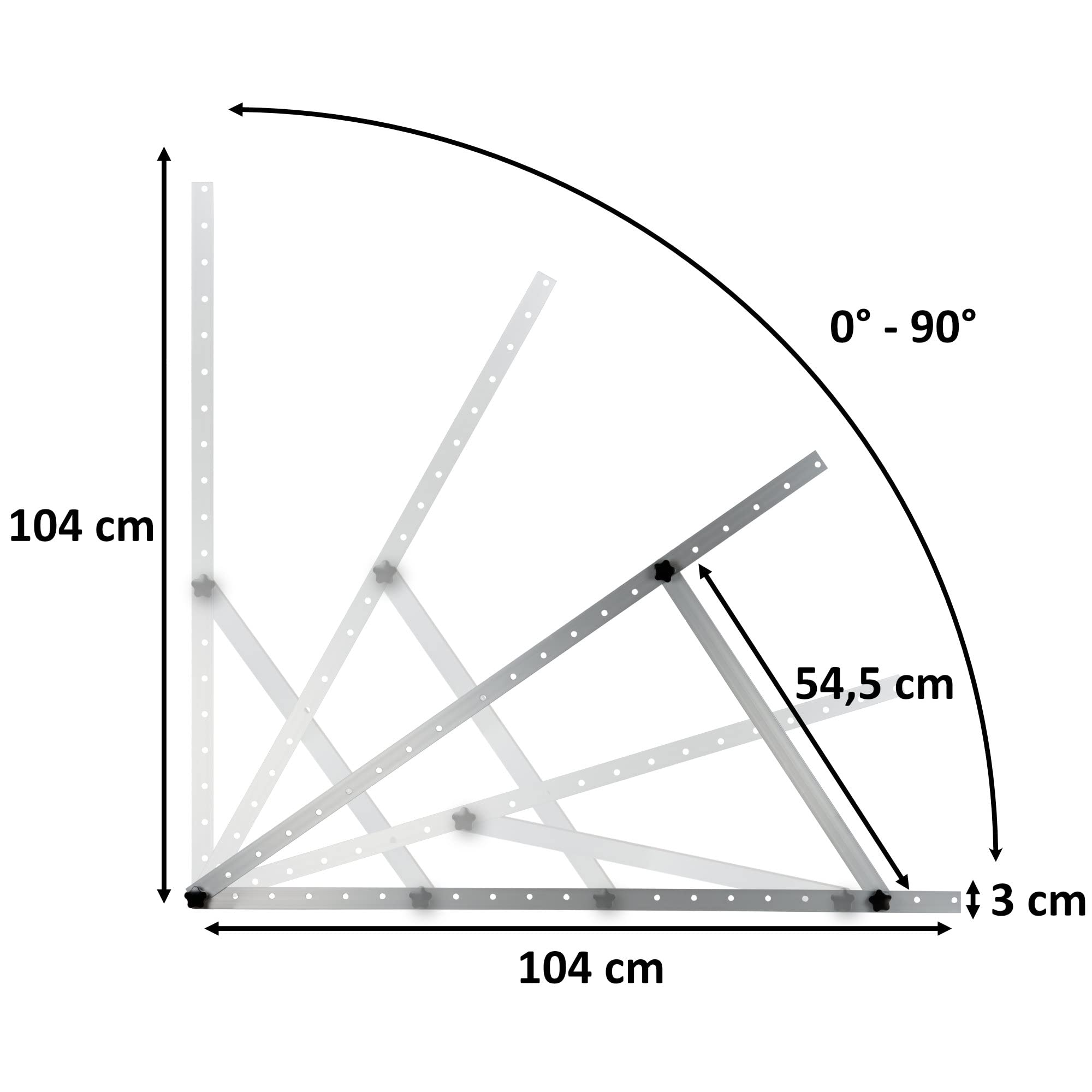 Zelsius Uniwersalny zestaw uchwytów do modułów solarnych z regulowanym kątem od 0 do 90° | 104 x 3 x 3 – 104 cm | uchwyt panelowy, aluminiowy zestaw montażowy do czterech paneli | zestaw montażowy,