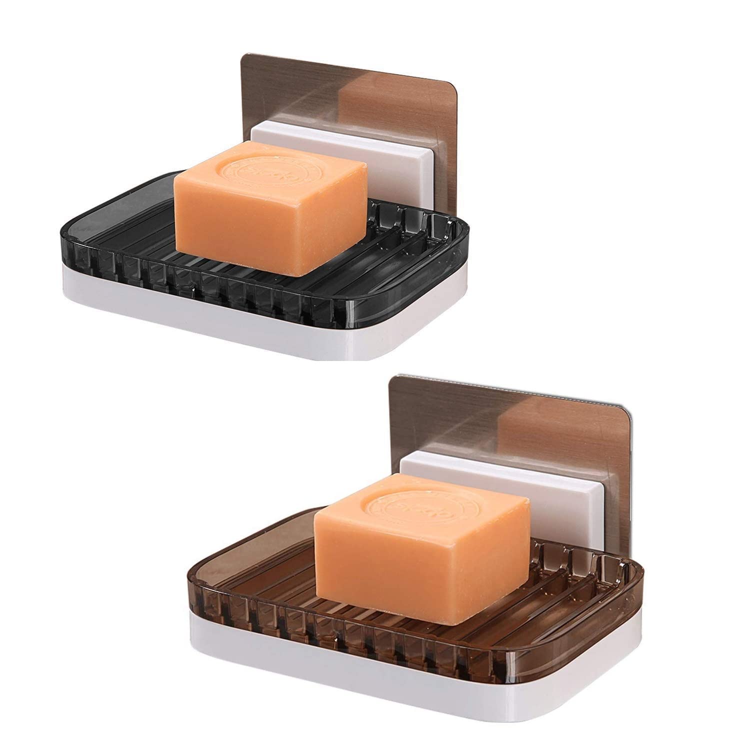 Lwvax Set of 2 Self Adhesive Wall Mounted Soap Holder for Bathroom Plastic Soap Dish with Drain Tray,OAP Stand Dish Sink Wall Holder - 14 x 10 cm (B07RV1PBZB) Amazon Price History, Amazon Price Tracker