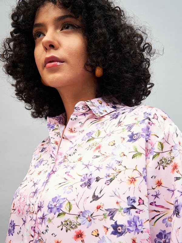 Image of SASSAFRAS Women Satin Floral Oversized Shirt