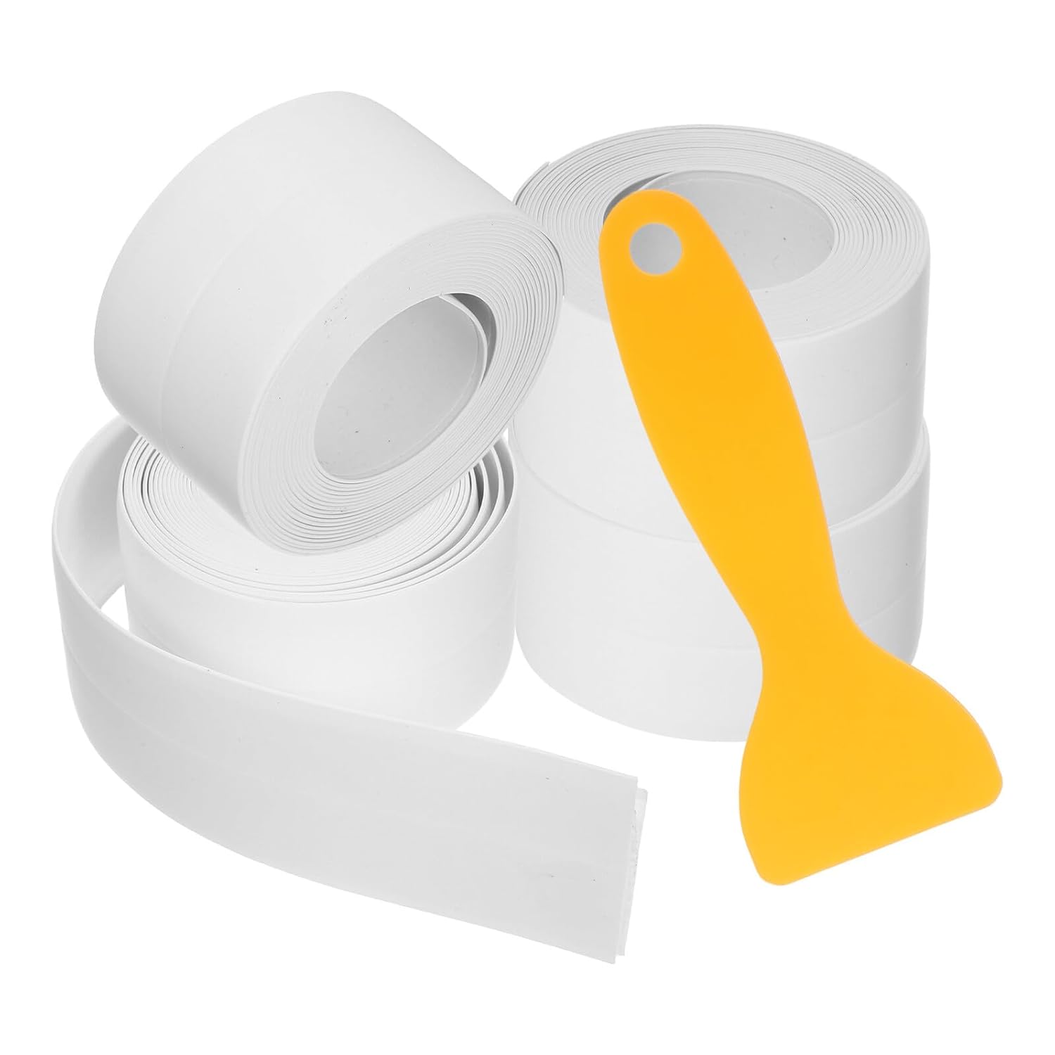 FUOYLOO Waterproof White Caulk Tape 38mm X 3.2m Self-Adhesive Joint Filling Strips for Kitchen Sink, Bathroom Wall, Bathtub Toilet Edges – 5pcs Set with Plastic Scraper
