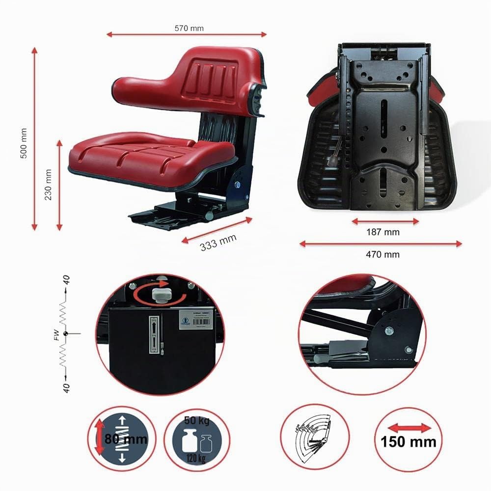Siège du tracteur universel siège du chargeur de cour en KS 44/2V PVC rouge inclinable