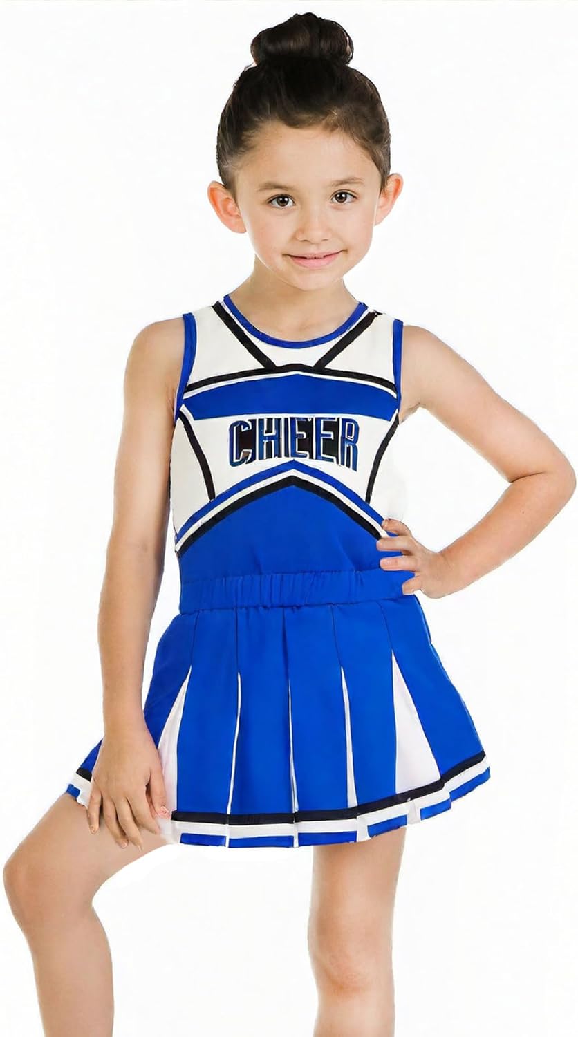 Danzcue Cheerleader Costume for Girls, Cheerleader Dress, Cheerleading Uniform for Halloween Cosplay Gifts, Blue, Large - Image 8
