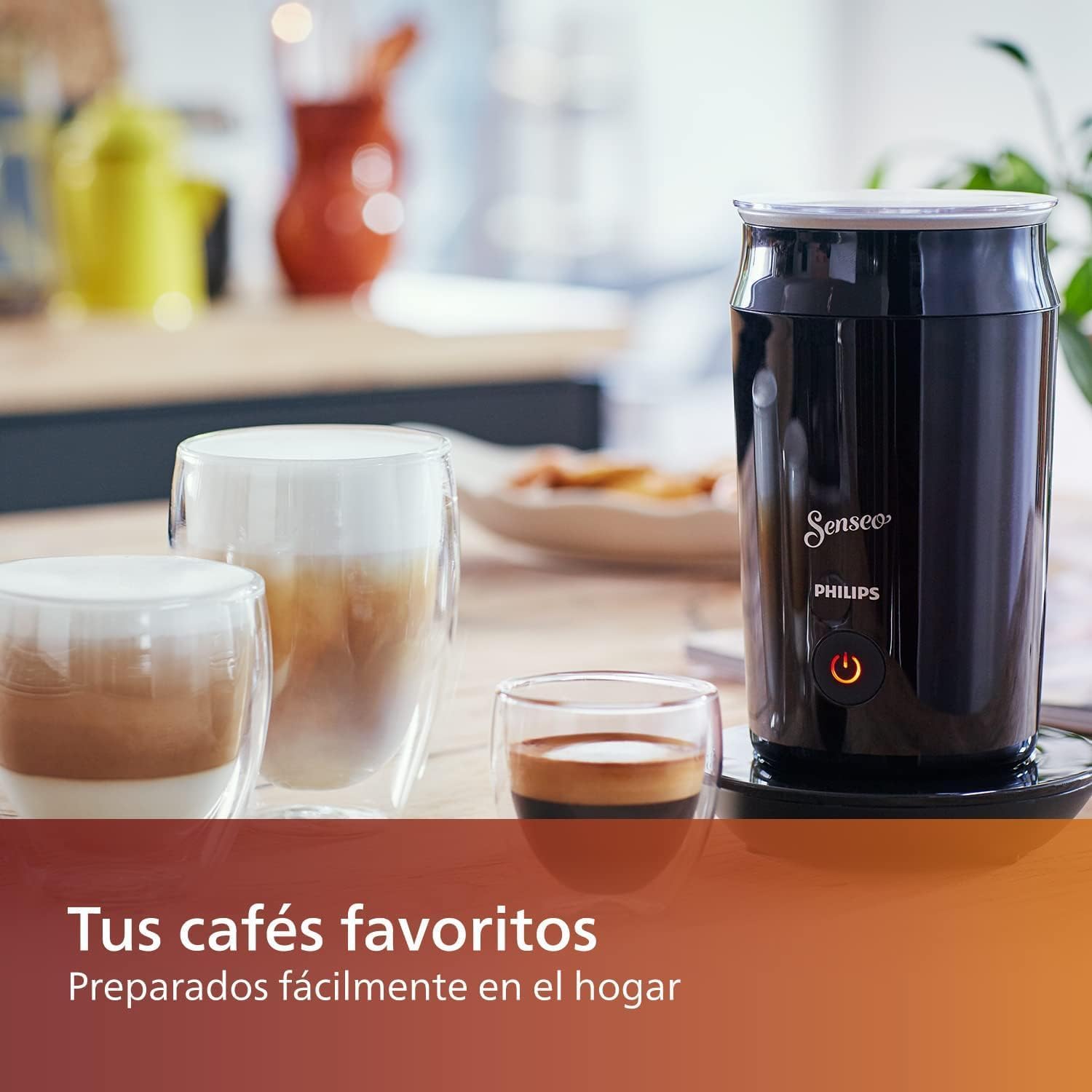 Philips Senseo Espumador de Leche Eléctrico, 2 Capuchinos, Negro | Espuma caliente o fría – 2 capuchinos, batidor magnético, base giratoria 360°, antiadherente (CA6500/60)
