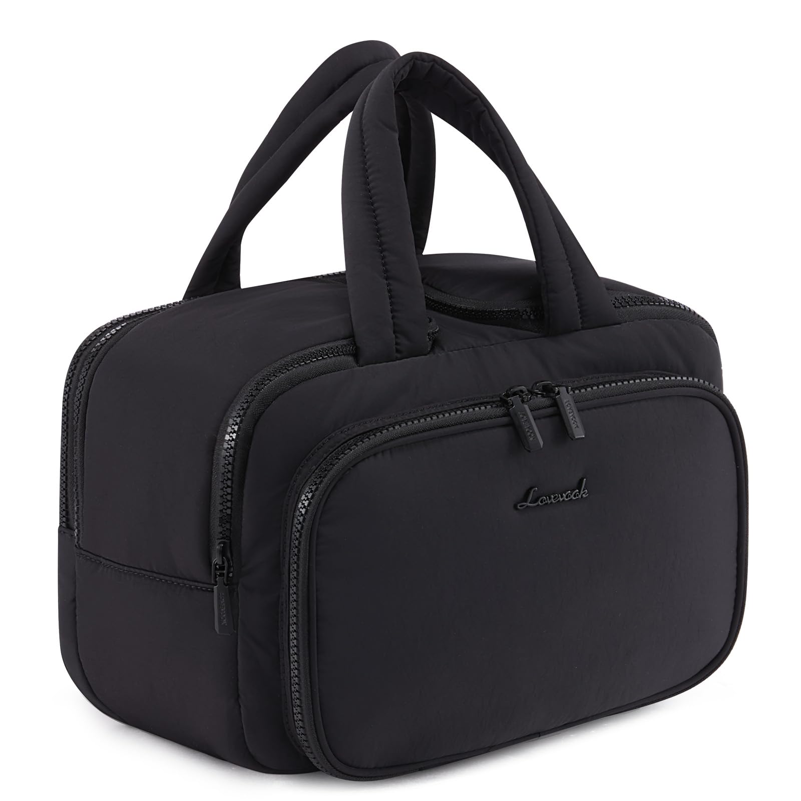 LOVEVOOK Kulturtasche Damen Groß, Leichte Reise Kosmetiktasche Weit Offene Kulturbeutel mit Nassfach, wasserdichte Waschtasche Make up Tasche Beauty Case mit Griff für Reisen Urlaub, Schwarz
