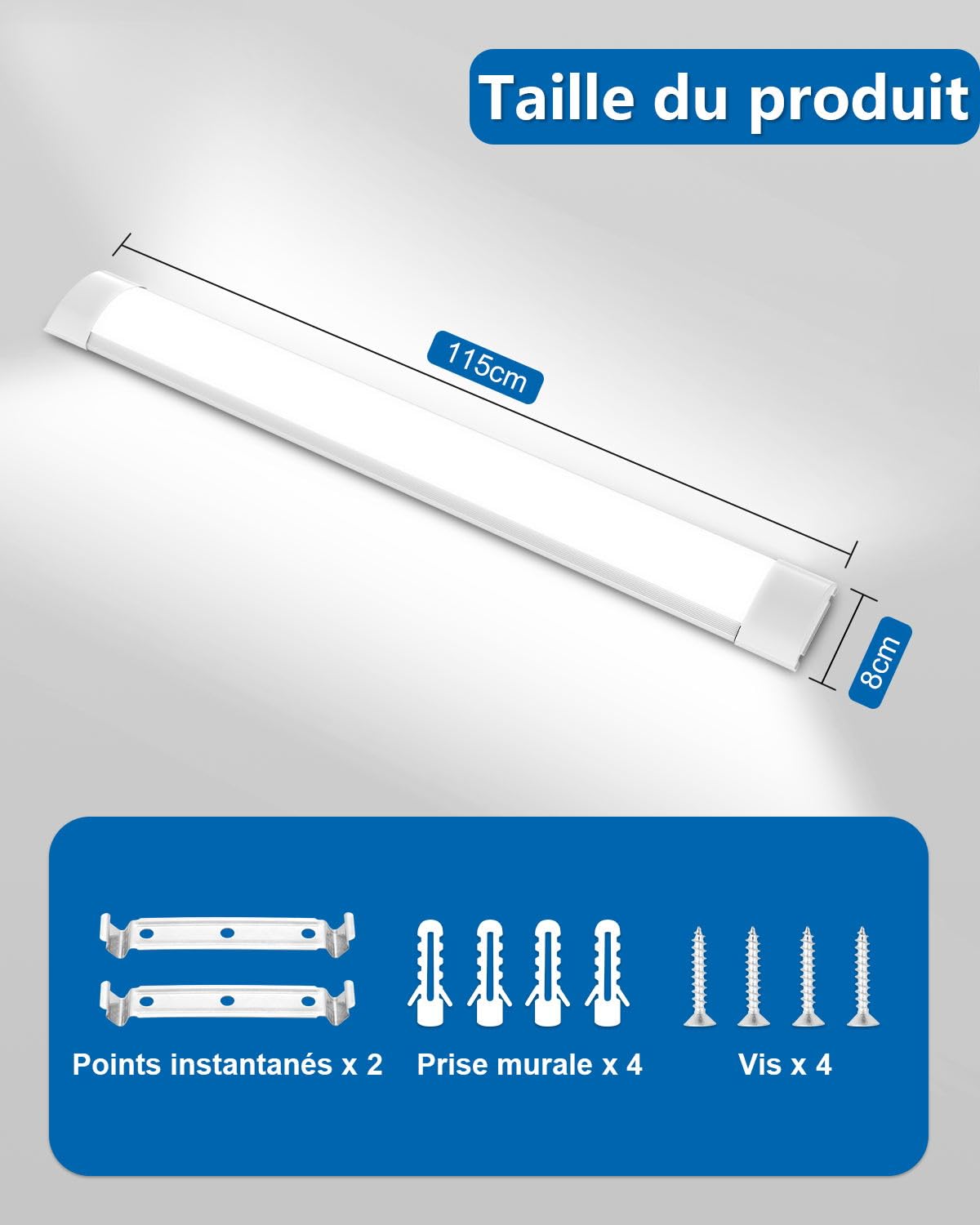 Réglette LED étanche 120CM 40W 4800LM Blanc Froid 6500K Plafonnier Exterieur LED Aluminium PC Luminaire