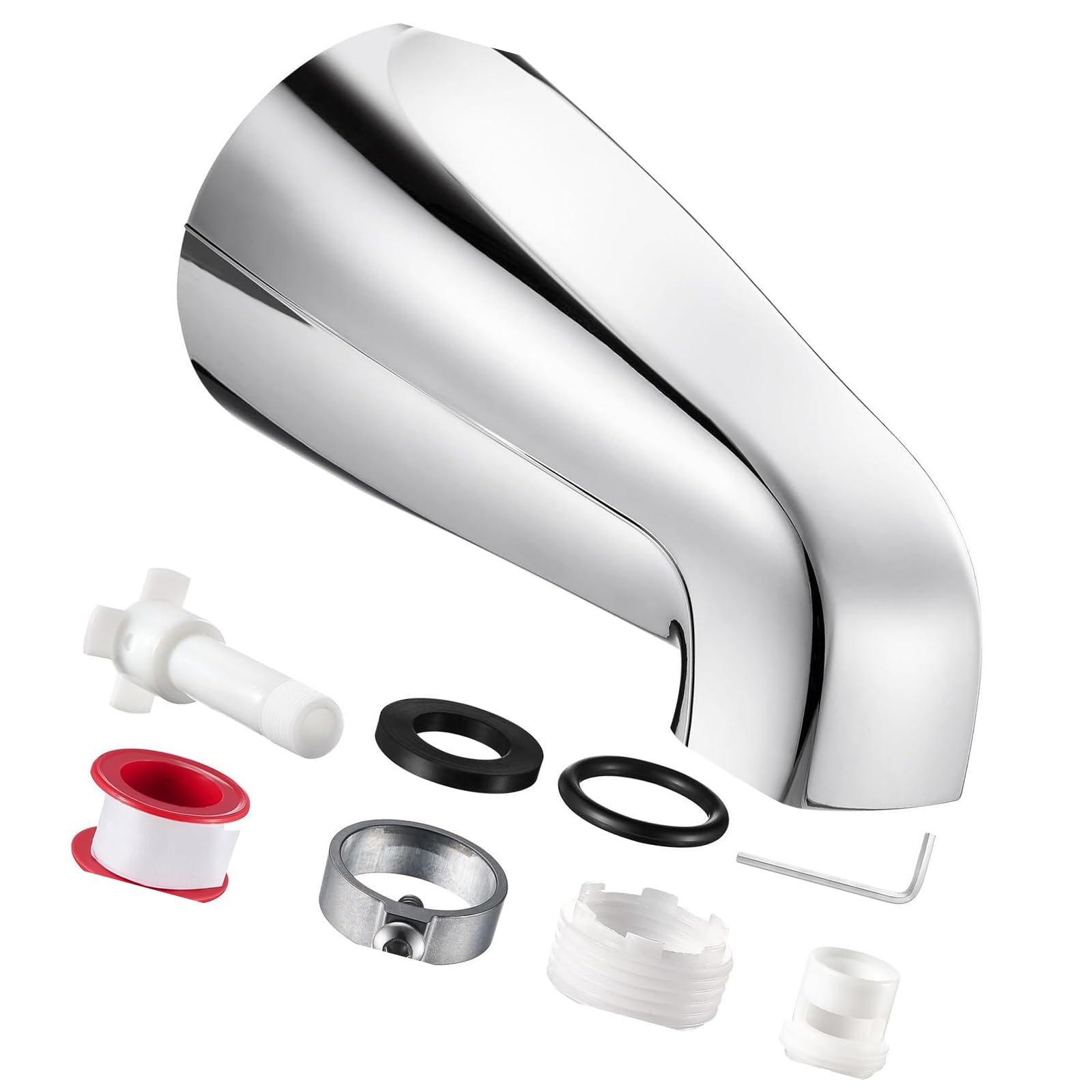 Whoasyst Chrome Tub Spouts for Bathtubs 5.2Inch Metal Faucet Outlet with Adapters Set for Standard 1 / 2Inch Coppers Pipe Setups Faucet Outlet