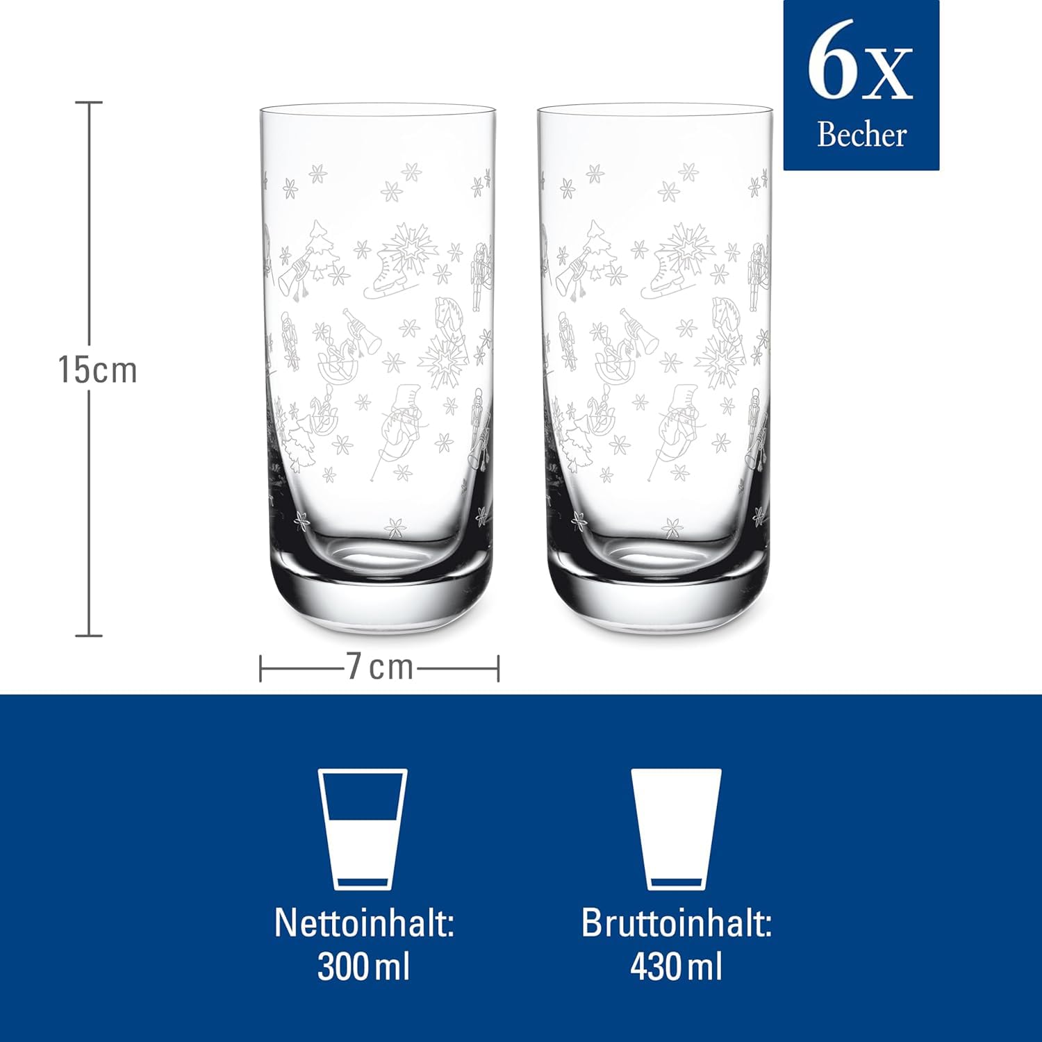 Villeroy & Boch – Toy's Delight Longdrink-Glas Set 6-teilig Klar, Spülmaschinenfest, Gläser Weihnachten Toys, Gläser Weihnachtsmotiv, Trinkgläser, Weihnachtsgläser, Cocktailgläser, Kristallglas