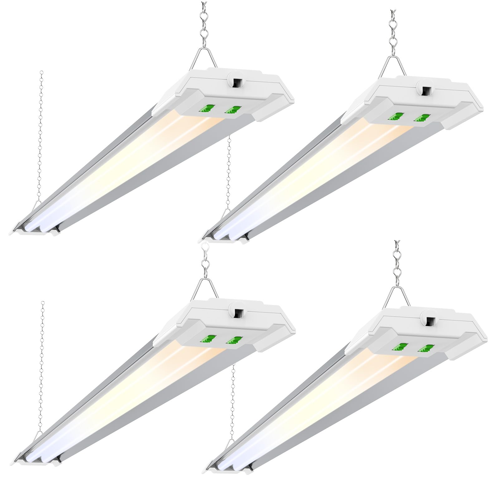 ALUSSO® LED Shop Lights 4FT with Reflector, 5000LM Super Bright, Adjustable 3000K-5000K Color Temperature, 120V, Warm to Cool Daylight Linkable Shop Lights for Workshop/Basement, 4 Pack