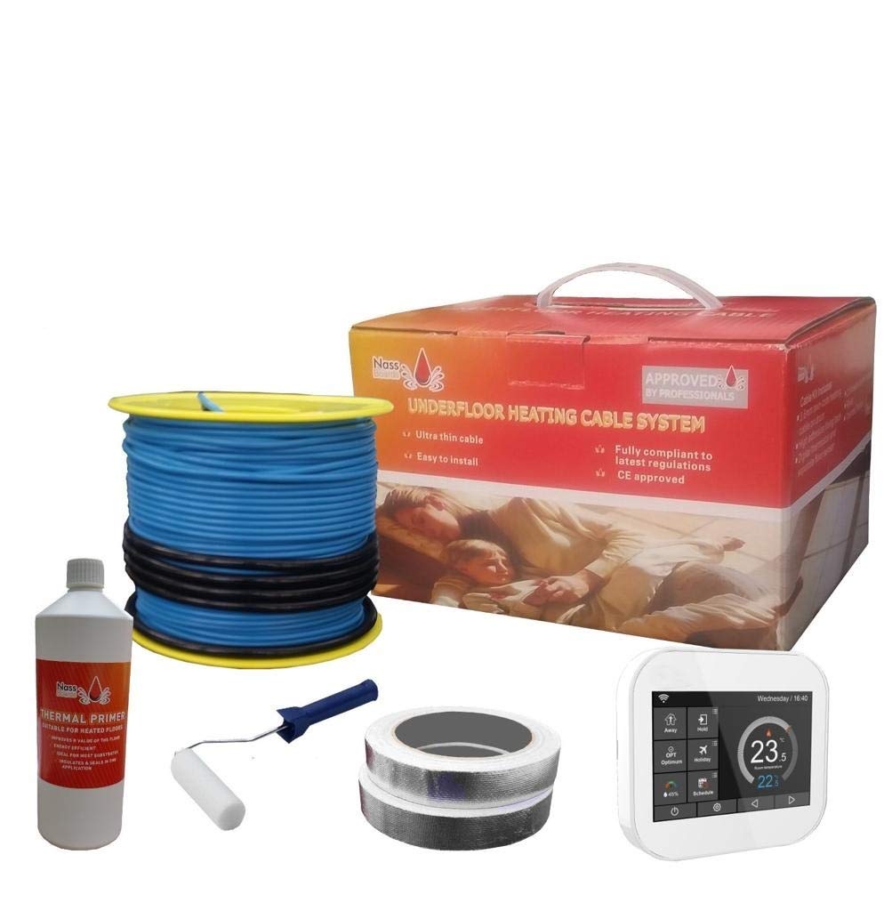 Nassboards Electric Underfloor Heating Cable System 150w โ Smart WiFi Thermostat & Cable for Under Tiles & Laminate in Conservatory, Bathroom, Safe Insulation โ includes Installation Kit