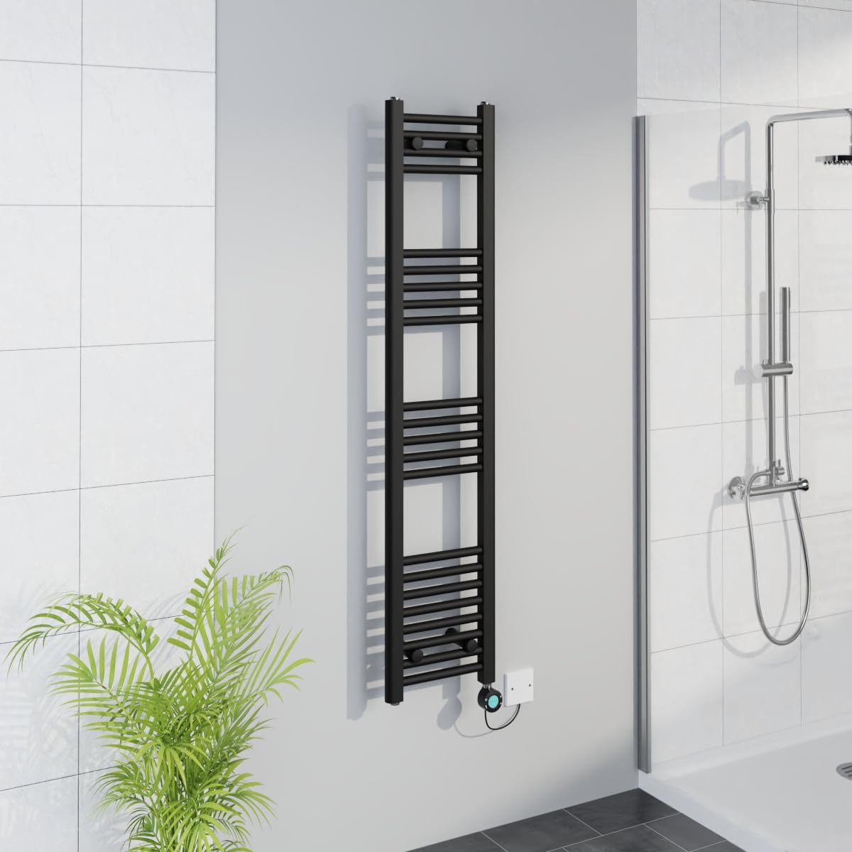 Warmehaus WiFi Electric Bathroom Straight Radiator Timer 1400x300mm Black