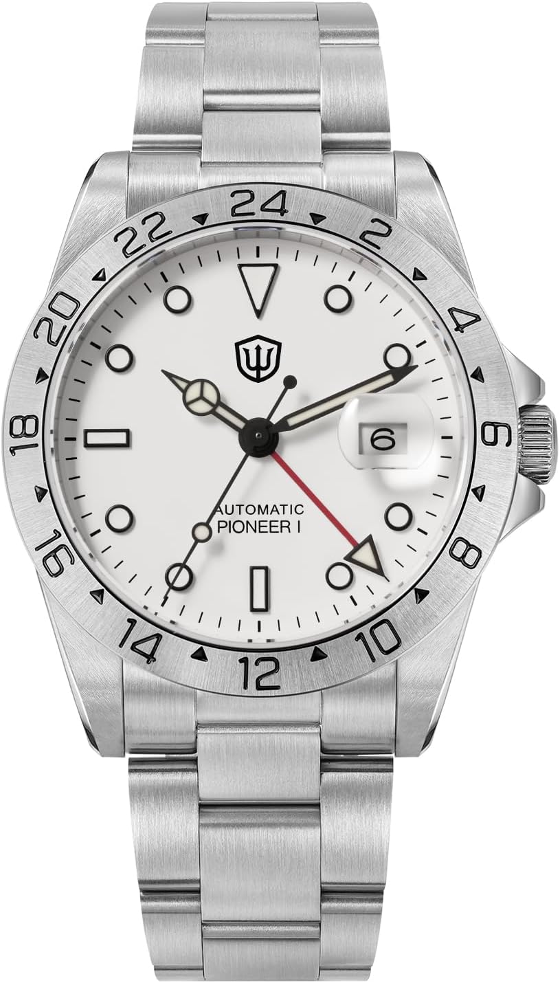 watchdives GMT Automatic Watch WD16570B Dual Time Zone Dive Wristwatch 38mm Sapphire Crystal 100M Waterproof