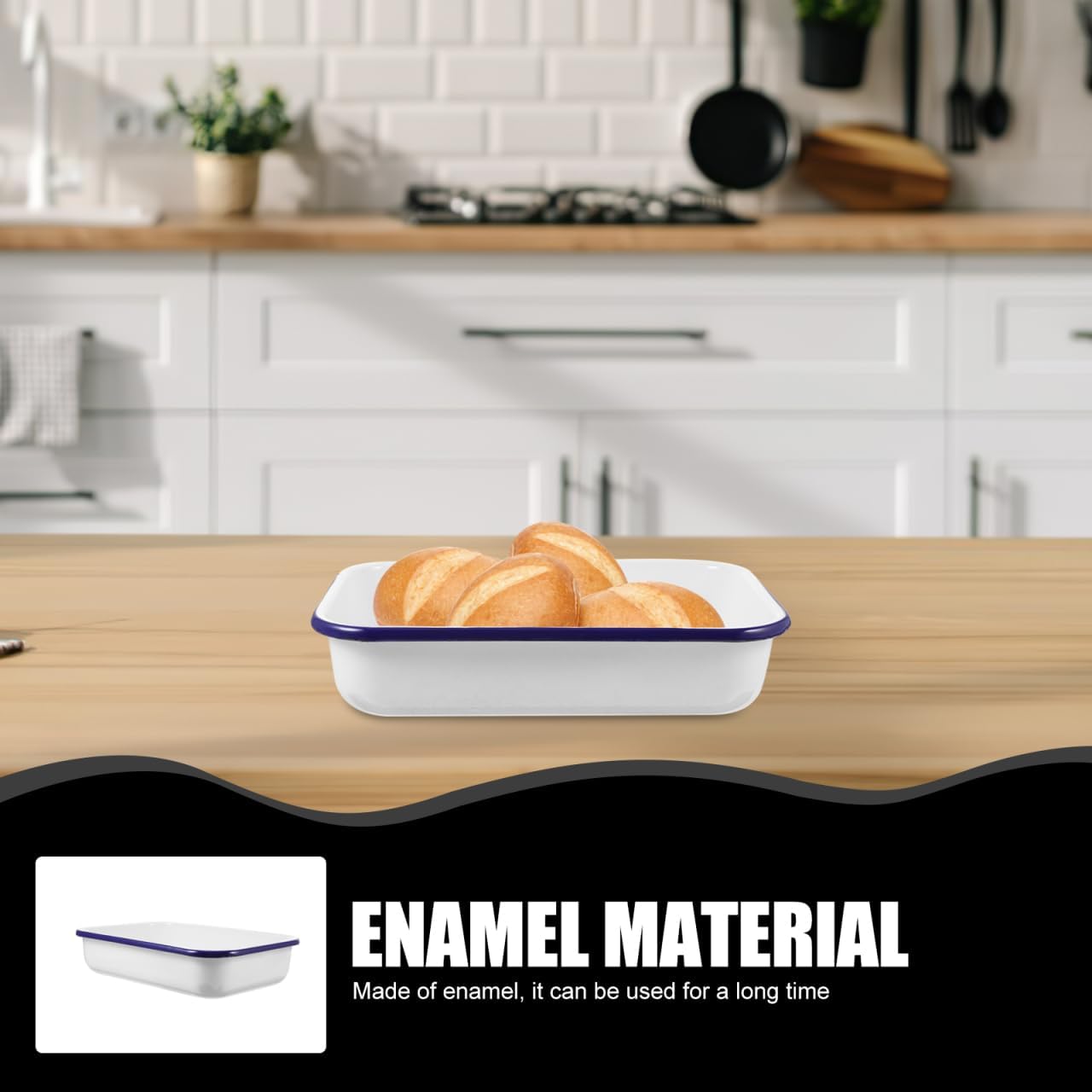 PRETYZOOM Blue and White Enamel Baking Tray 11.4 X 7.5 X 2.6 Inch Nonstick Multi-Functional Oven Pan for Bread Cookies and Kitchen Food Storage