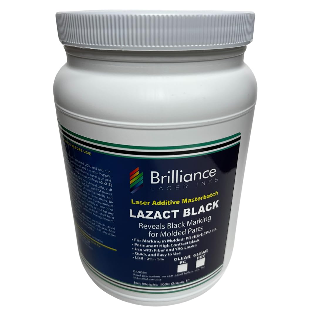 Lazact Black - Laser Activated Additive for Molded Plastic Parts - Reveals Black Permanent Marking with Fiber Laser, YAG Laser - 1 KG - Prints Black on Colored Plastic Surface