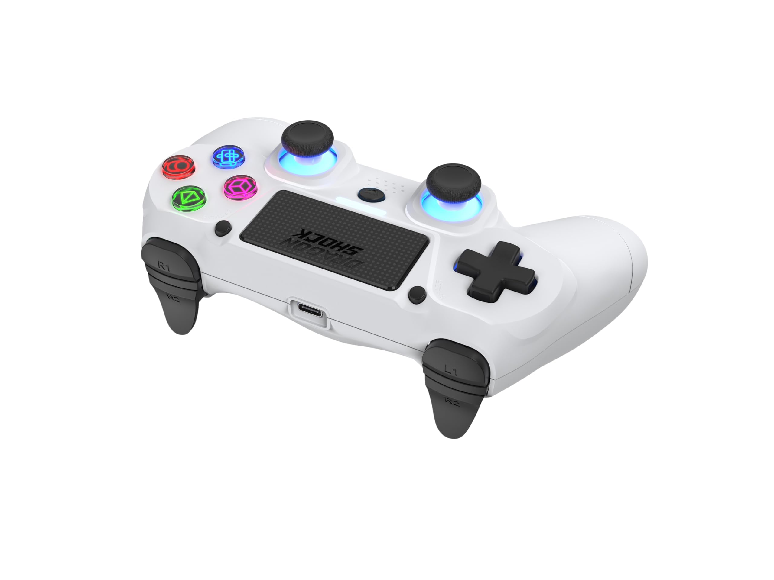 DragonShock Mizar Manette Sans Fil pour PS4 – Contrôleur Bluetooth Compatible PC & PS3 – Double Vibration, Batterie Rechargeable – Blanc