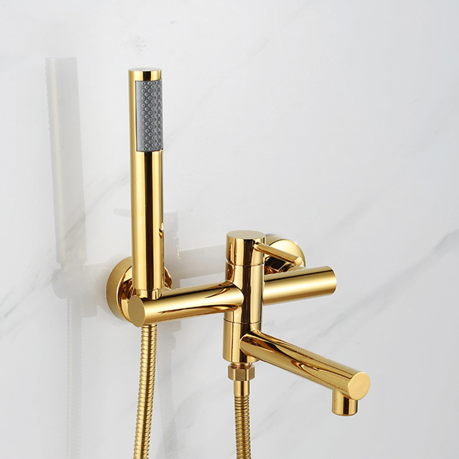 HADECOLL Rose Gold Wallmounted Bathtub Faucet With 90° Swivel Spout Single Handle Shower Mixer Tap Luxurious Rain Showerhead Elegant Bathroom Fixture,Gold