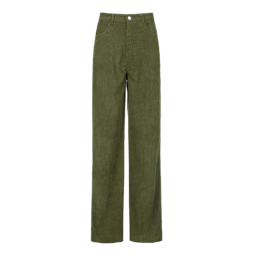 Waist Straight Corduroy Leg Pockets Pants Women plus size
