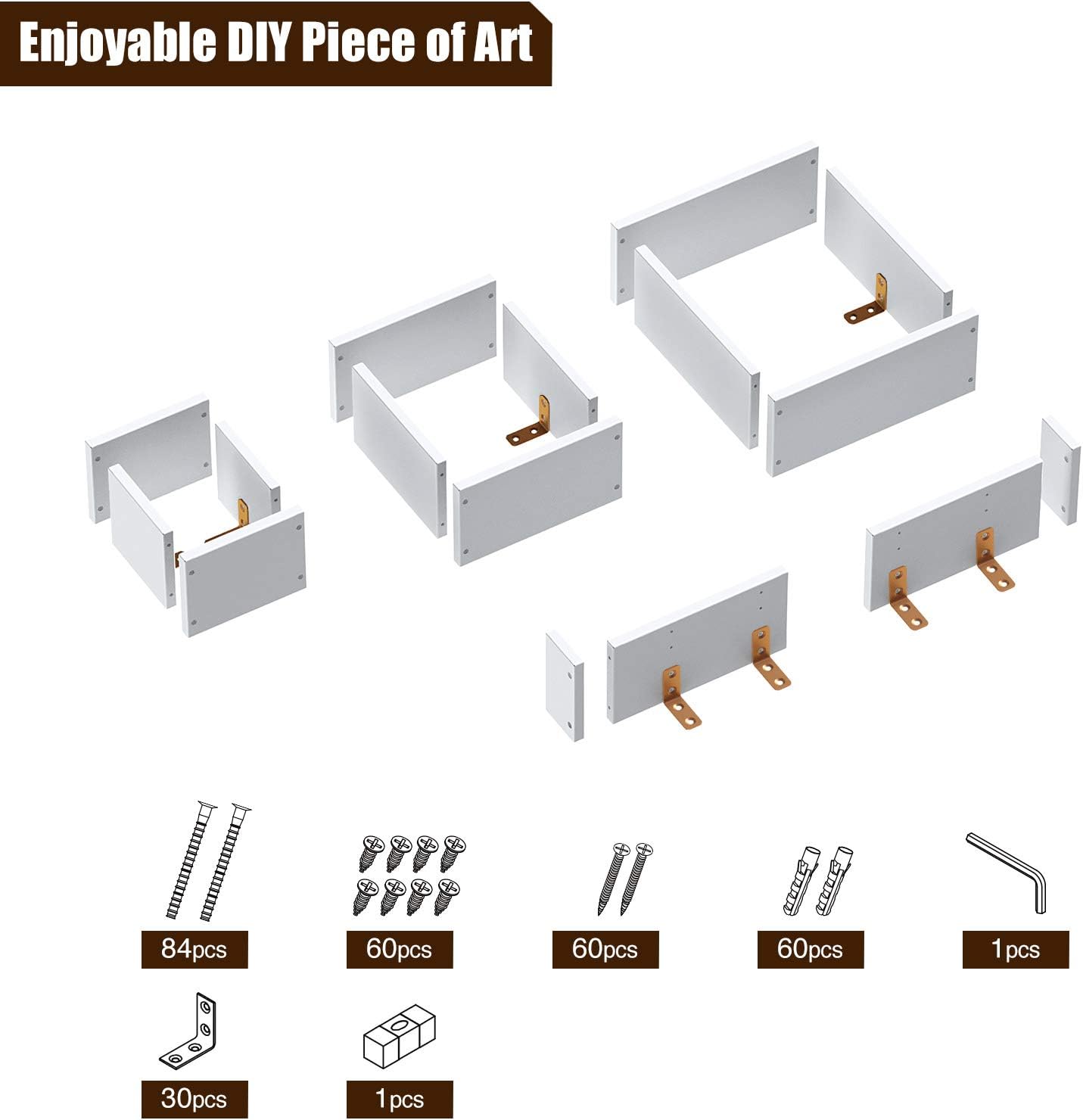 Rolanstar Floating Shelves, Wall Mounted Cube Shelves, Display Shelf Set for Decor and Storage for Living Room, Bedroom, Home Decor Furniture, White 3 Pack