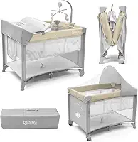 Berço Portátil SleepGuard Dobrável para Recém Nascidos e Bebês com Estrutura Segura e Confortável (Bege)