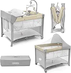 Berço Portátil SleepGuard Dobrável para Recém Nascidos e Bebês com Estrutura Segura e Confortável (Bege)