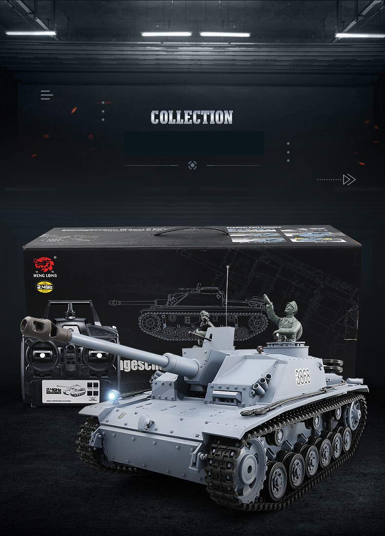 'RC Char "sturmgeschütz III-Stug 3Heng Long 1 : 16Gris, fumée & Sound-avec 2,4GHz