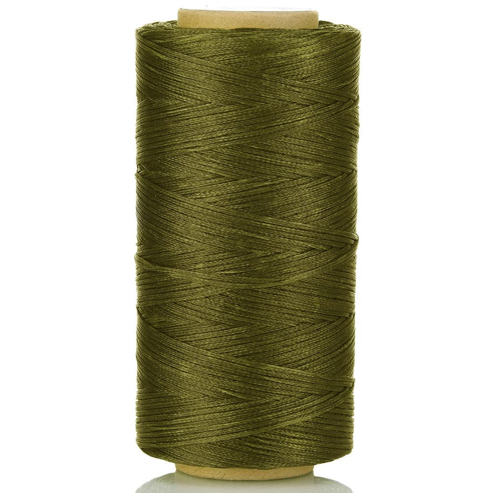 Selric [31 colores disponibles] 150D 0.8mm 284yardas hilo encerado plano cuerda de costura a mano herramienta de cuero costura costura de cuero (verde bambú)