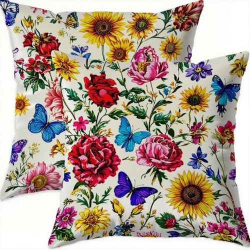 Housse coussin 75x75cm imperméable double face en velours à fleurs - 2