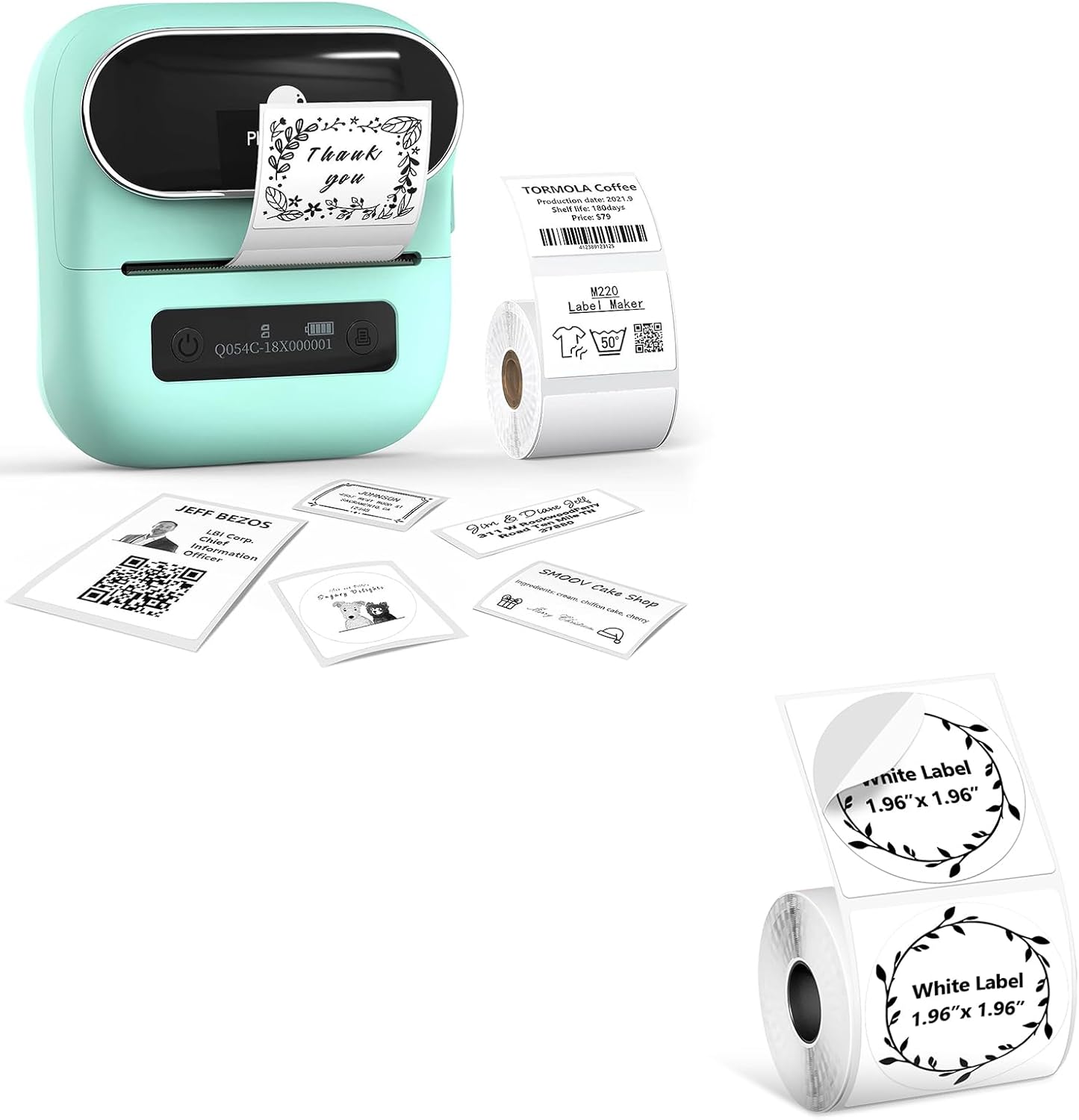 Phomemo M220 Label Maker & 1 Roll White Thermal Labels, 1.96" x 1.96"(50x50mm)