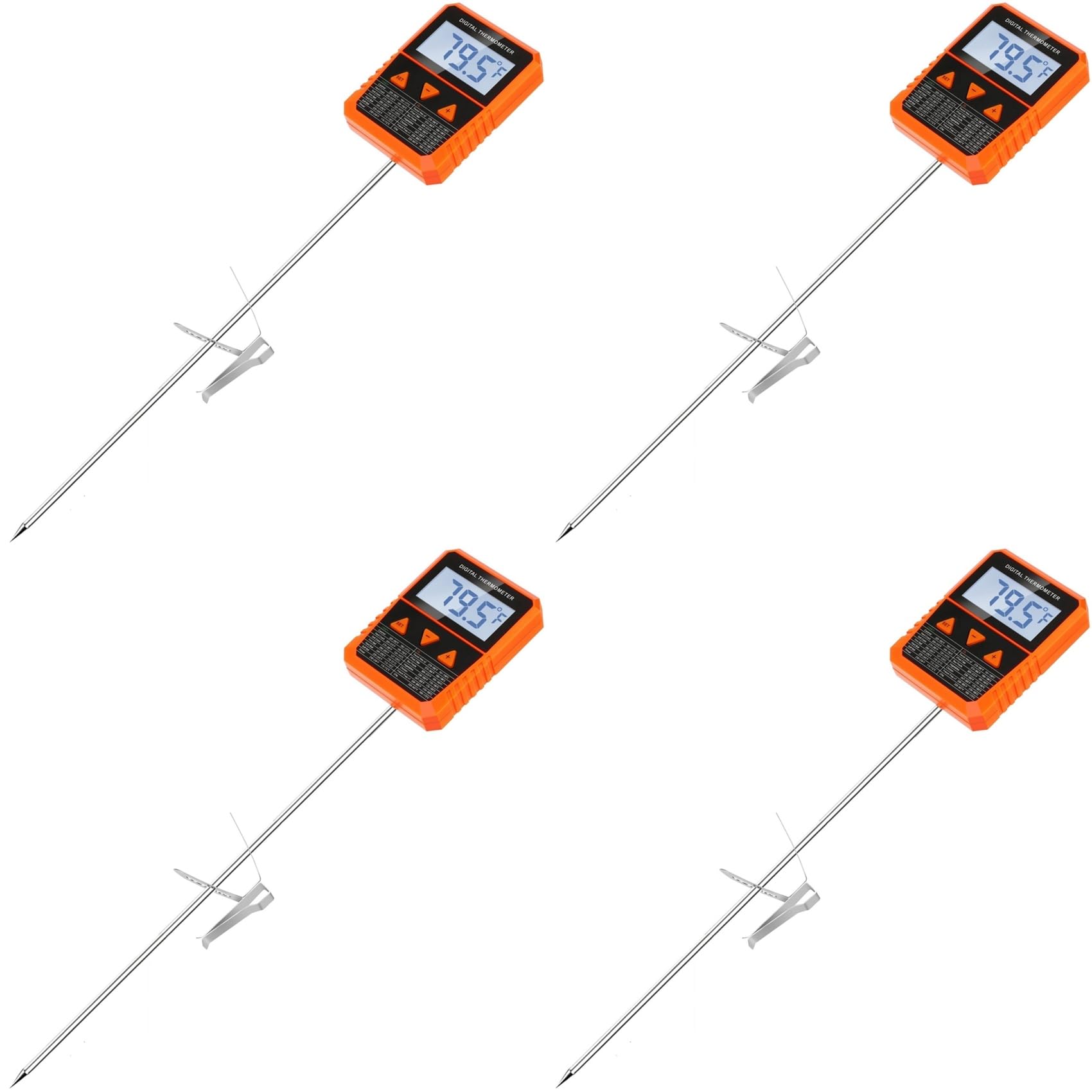 4X Thermomètre à Bonbons à Sonde avec Pince à Pot, Fonction D'Alarme, Thermomètre à de Friture Rotatif Étanche IPX6 à Grand Écran