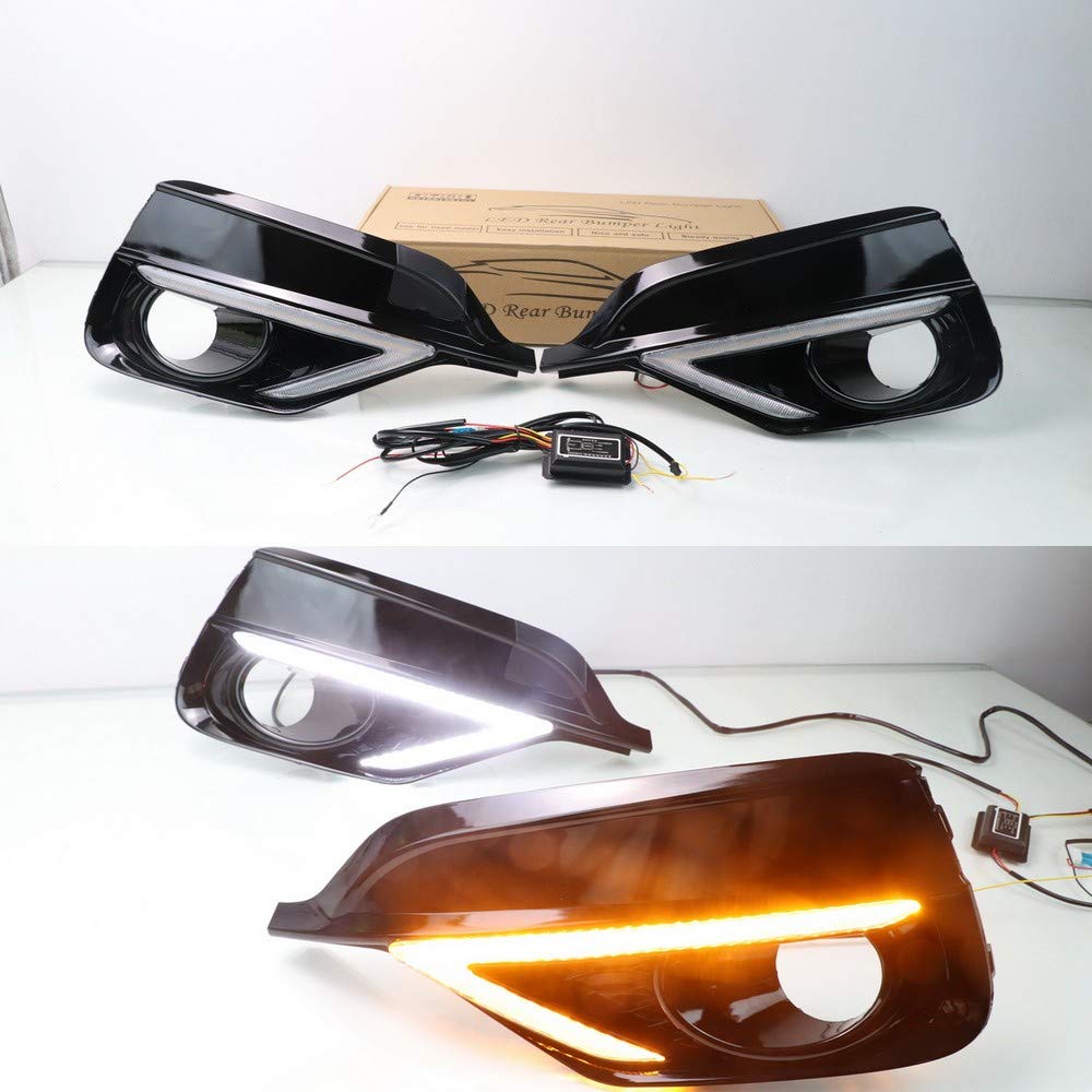 July King LED Daytime Running Light for Honda Fit RS Jazz 2018+, LED Front Bumper DRL with Yellow Turn Signals Light