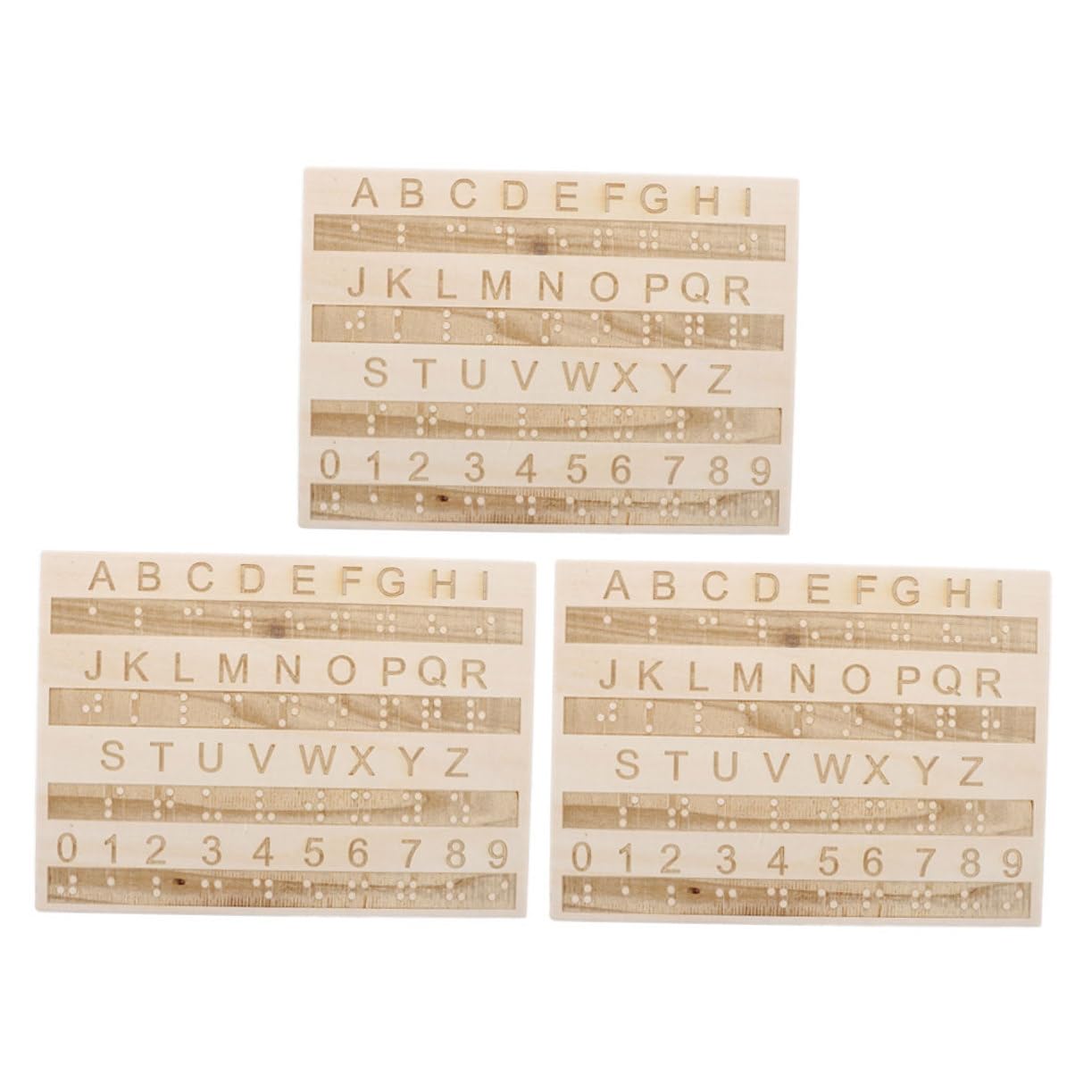 KOMBIUDA Tablero de Alfabeto Braille de Puntos en Madera para Enseñanza Táctil, Herramienta Portátil de 3 Piezas para Niños Ciegos y Aprendizaje Educativo Color Aleatorio
