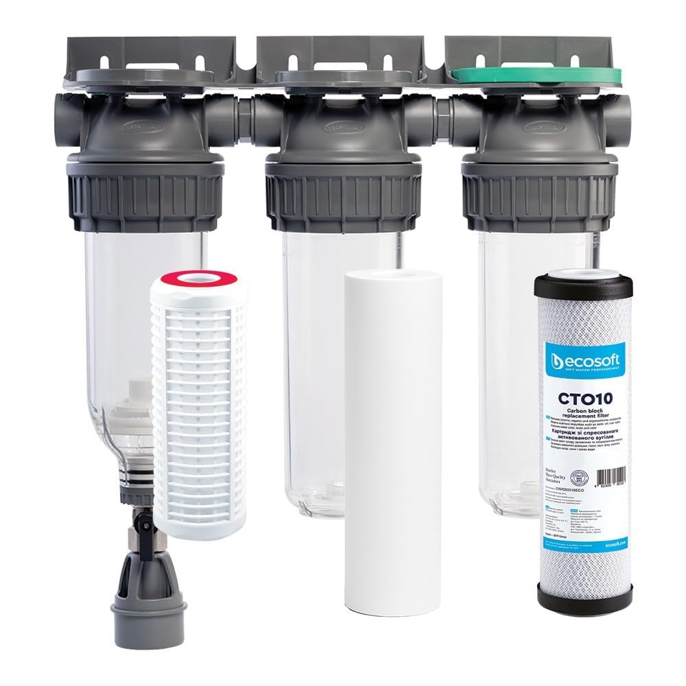 SINEA – Filtres à eau de pluie 9" 3/4 + Pack protection complète – Système de filtration triple 9" 3/4 – Préfiltre lavable, filtration fine & charbon actif – Traitement eau de pluie domestique
