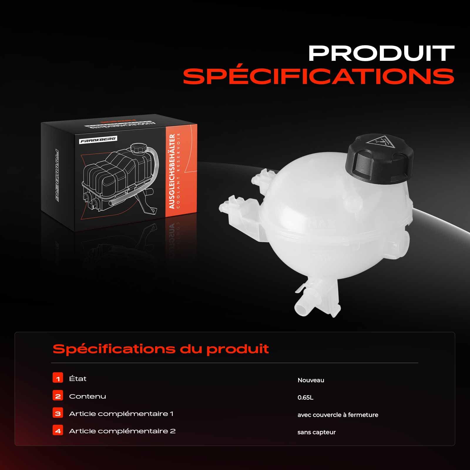 Frankberg Vase d'expansion 9800777280 | Compatible avec: Cabine K0 de la plateforme Vivaro C, Bus Zafira Life K0, Expert Box V, C3 II SC, C-Élysée DD, 2008 I CU