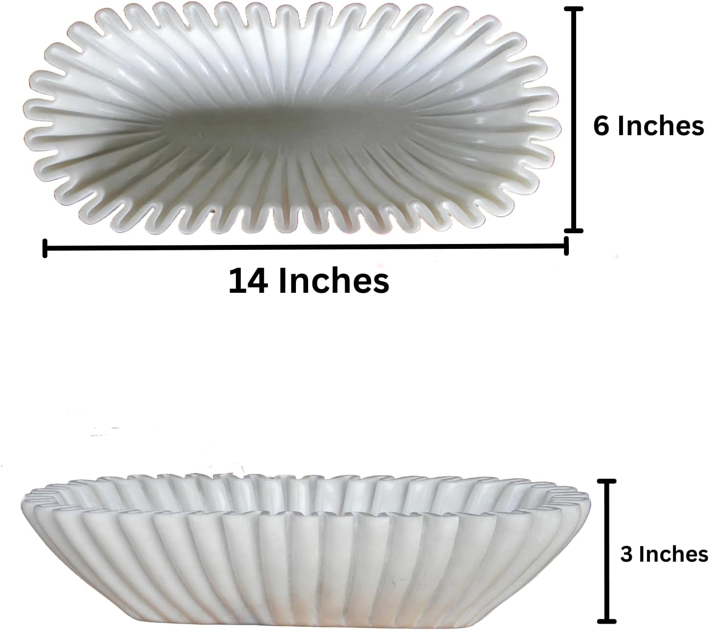 Handcrafted Decorative Marble Scallop Bowl - White Decorative Ruffle Bowl Centerpiece - Perfect for Flowers, Fruit, Keys, Rings