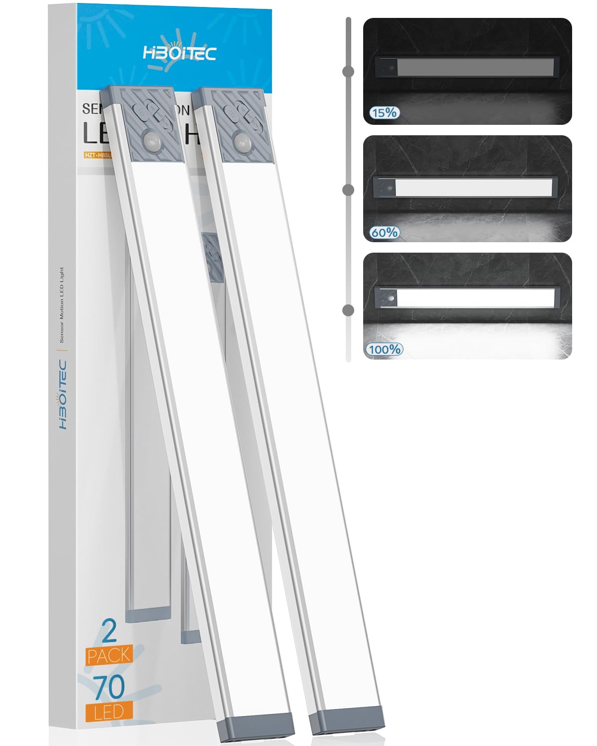 HIBOITEC Schrankbeleuchtung LED mit Bewegungsmelder, Dimmbar Unterbauleuchte Küche 2500mAh Schranklicht, Schrankbeleuchtung Kabellos USB Schrankleuchte akku Für Kleiderschrank, Weißes Licht,32,5 cm