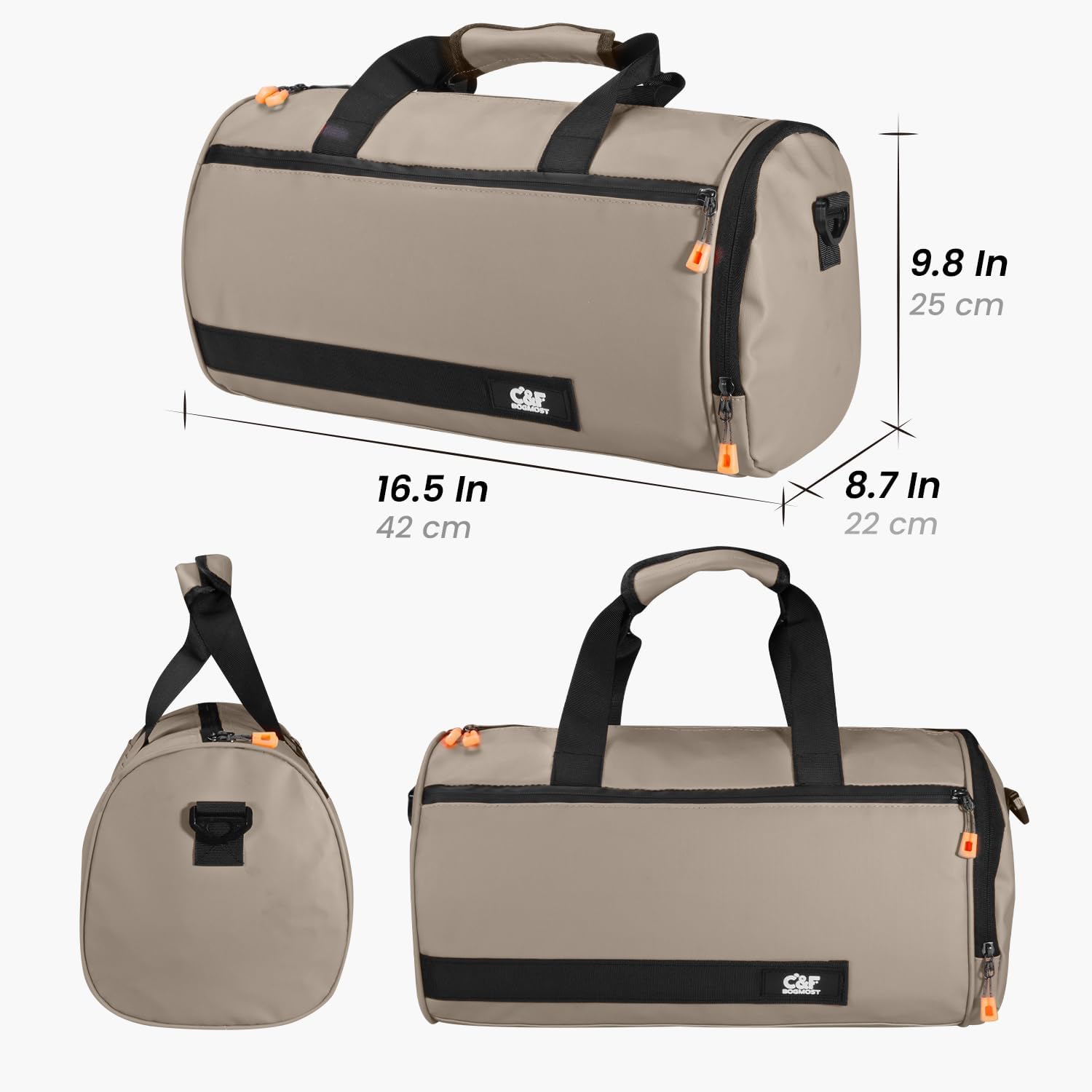 C&F BOGMOST Small Travel Duffel Bag,Compact Sports Small Gym Bag with Shoes Compartment,Lightweight Duffel Bag for Men & Women,Personal Item Travel Bag Weekender Bags for Travel Sports Gym -Khaki - Image 6