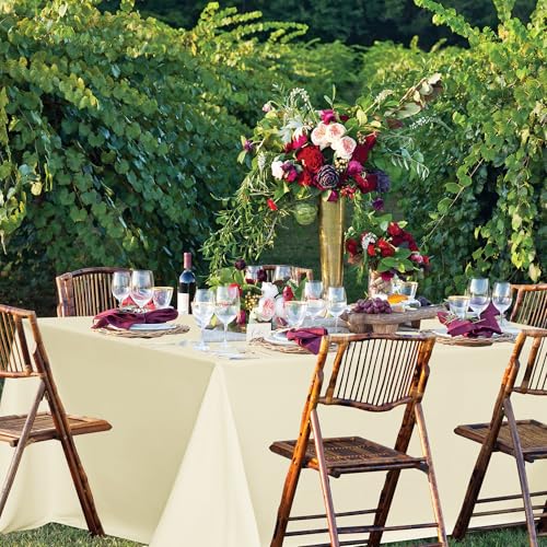 Image of sancua Beige Tablecloths for 8 Foot Rectangle Tables, 8 Pack - Washable Polyester Fabric Table Cloth for Wedding Party, Birthday, Banquet Reception, 60x120 Inch