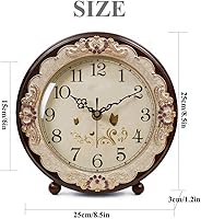 Vista 3 de Justup Reloj de mesa vintage, estilo retro europeo sin tictac, reloj de escritorio operado con baterías, movimiento silencioso de cuarzo para Marrón