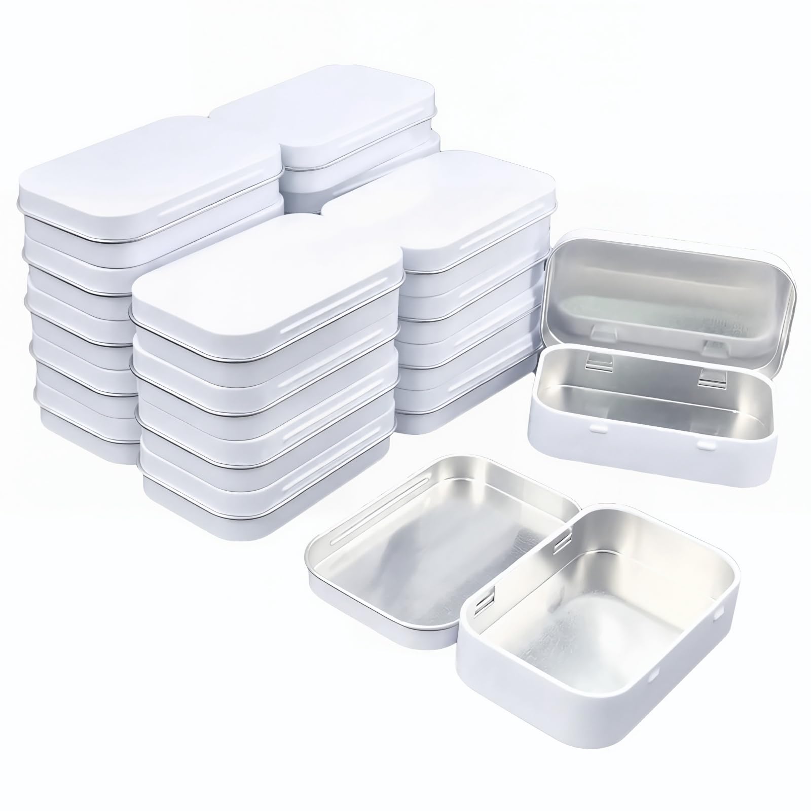 Goodma 20 Pieces Rectangular Metal Empty Hinged Tins Containers Storage Organizer Mini Box Set, 95 x 62 x 20 mm, White