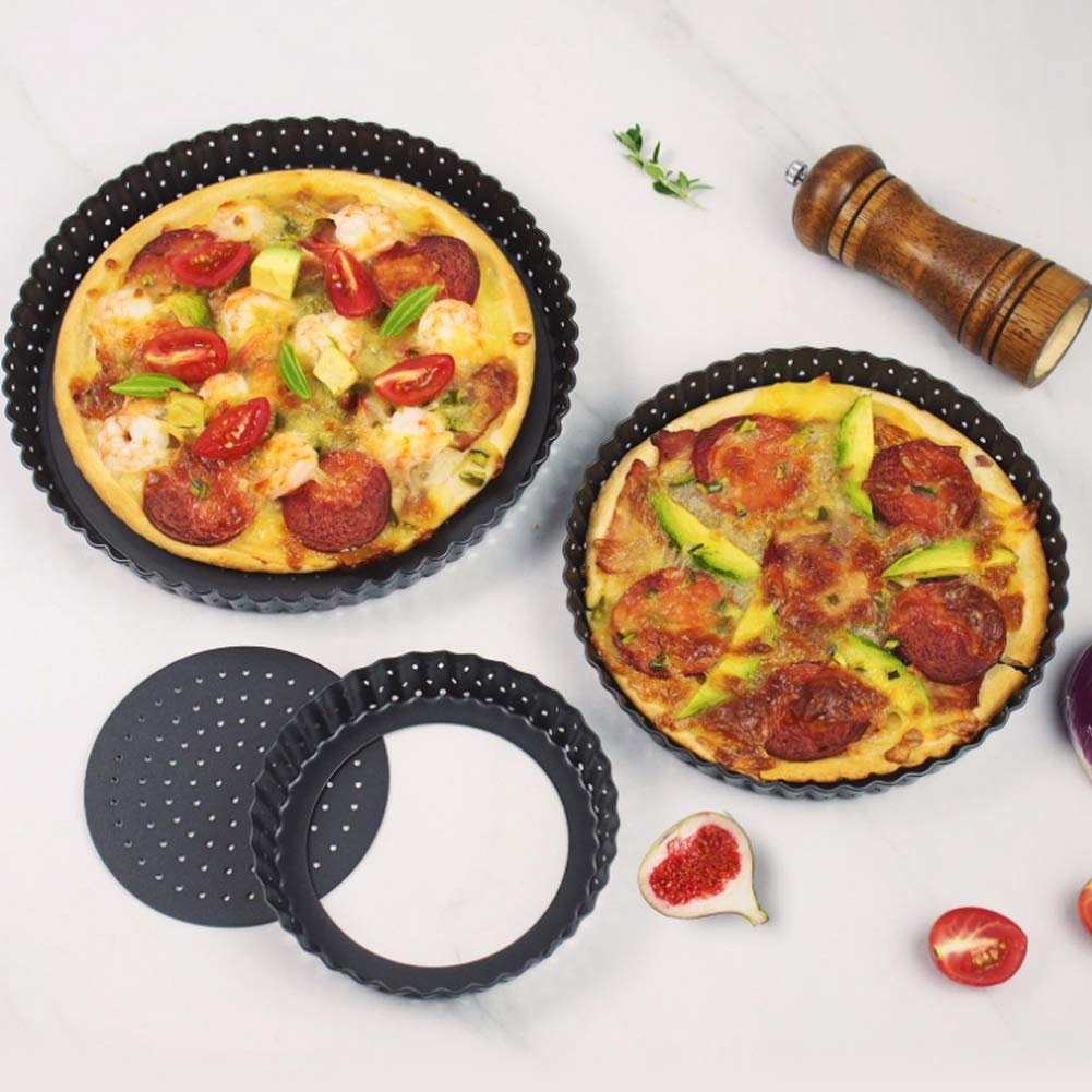 Agatige 5 in Pizza Pan with Holes for Oven, Non-stick Bakeware Pizza Tray Black Pizza Pan with Removable Bottom for Make Kinds of Pizzas or Pies