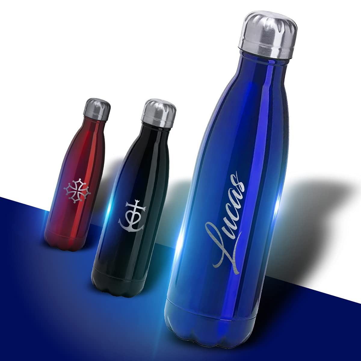 GRAVURE CONCEPT Bouteille En Acier Inoxydable 304 Personnalisable 700mL - Gourdes Personnalisées - Idée Cadeau (Gourde ALPINA) (Bleu)