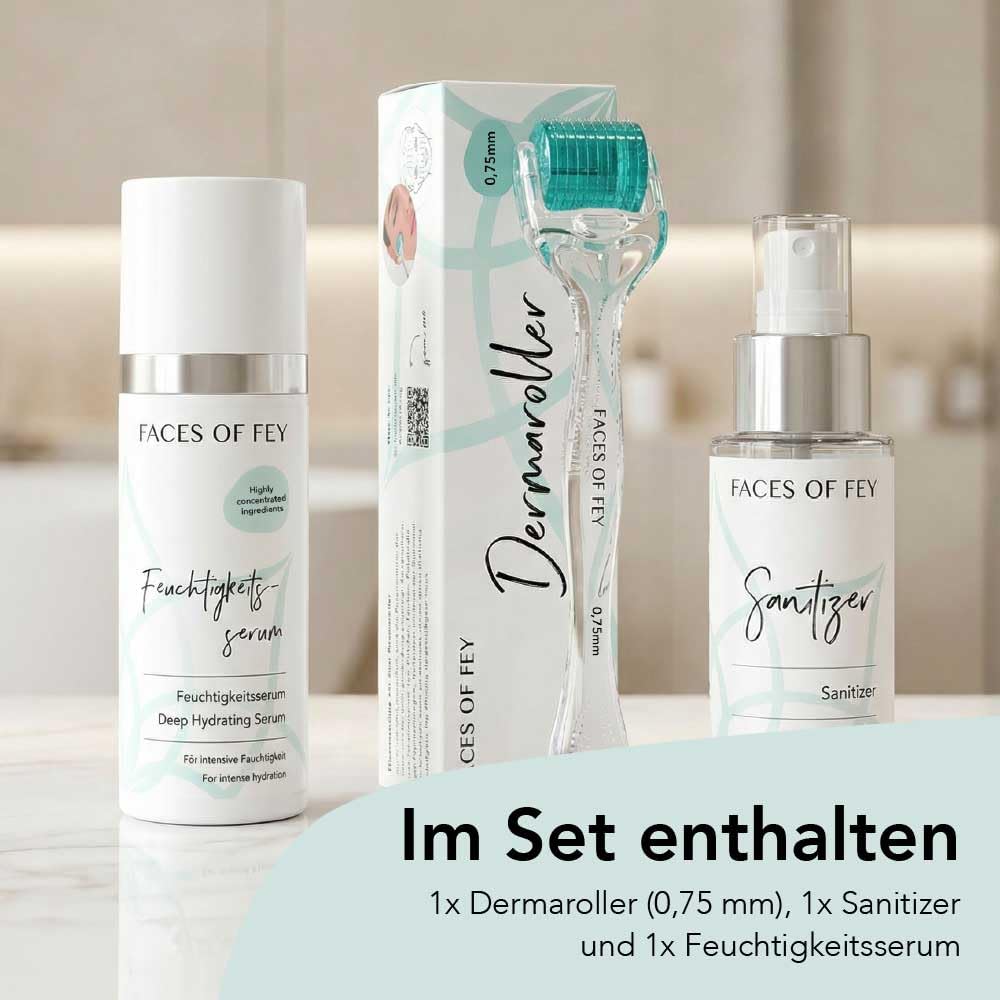 FACES OF FEY Derma roller – 192 prawdziwe igły – profesjonalny mikronakłuwanie do domu – wałek igłowy (zestaw hialuronowy 0,75 mm)