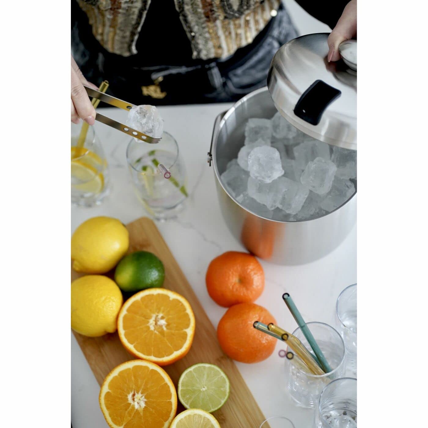 Eiskübel mit Zange Konighoffer Oris 2,8 l Silber Satin Stahl Eisbehälter mit Griff