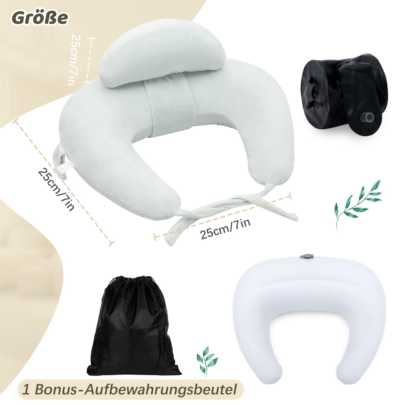 Kleines Stillkissen, Aufblasbares Stillkissen Mond Ideal für Reisen, Nursing Pillow mit Gurt für Rückenentlastung Unterstützt, Stillen und Flaschenfütterung (Grün)