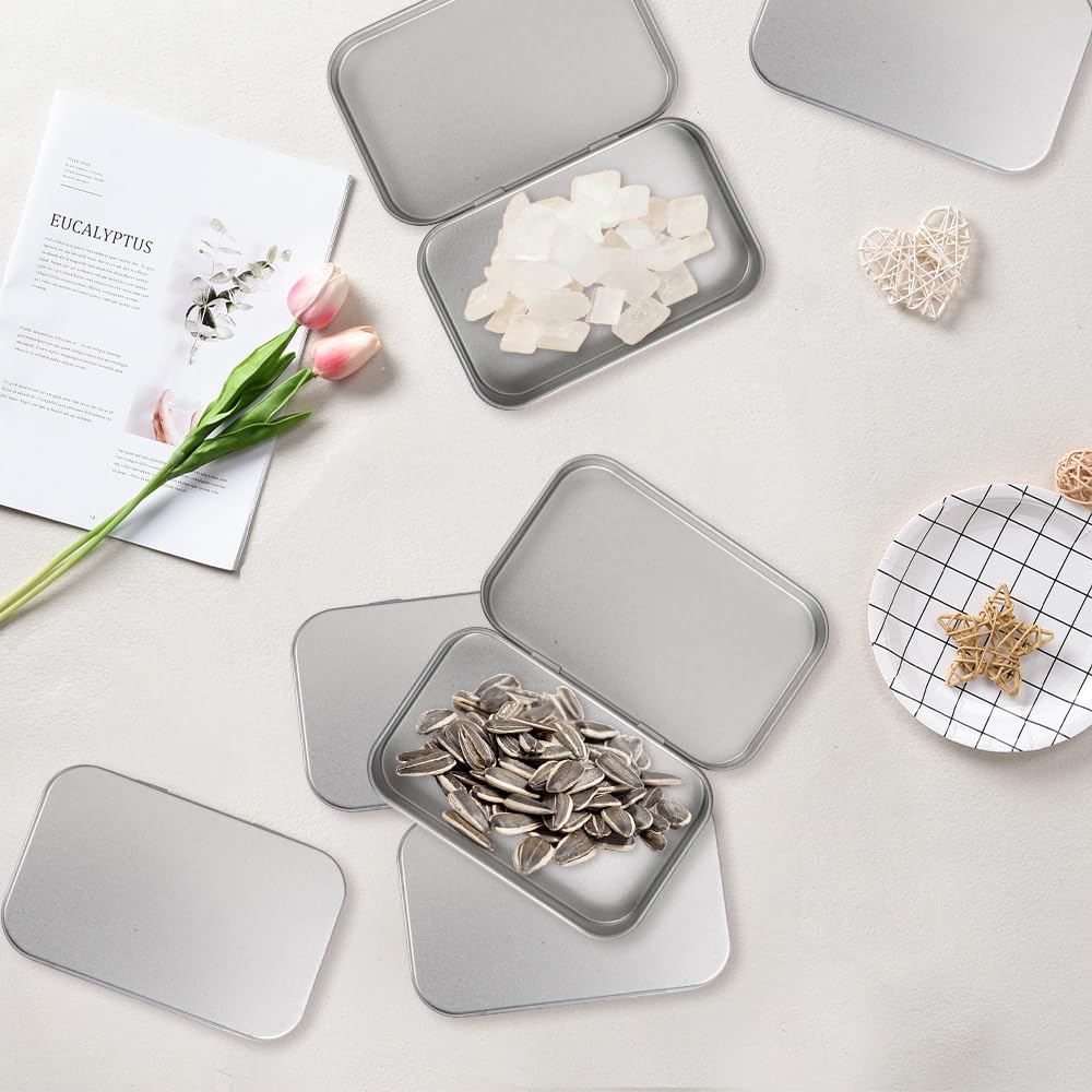 6 sztuk metalowych pojemników na żywność z zawiesami, 9,5 x 6 x 2 cm, prostokątne, małe metalowe puszki, przenośne puste metalowe pudełko, małe metalowe pudełko z pokrywką do przechowywania w domu i