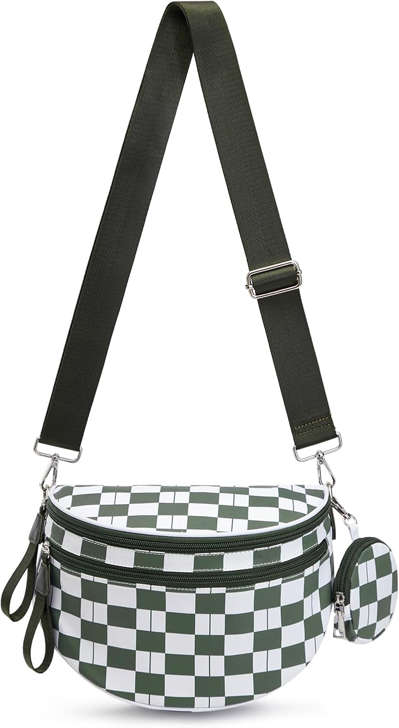 G4Free Checkered Crossbody Bum Bag for Women, Green Checkered