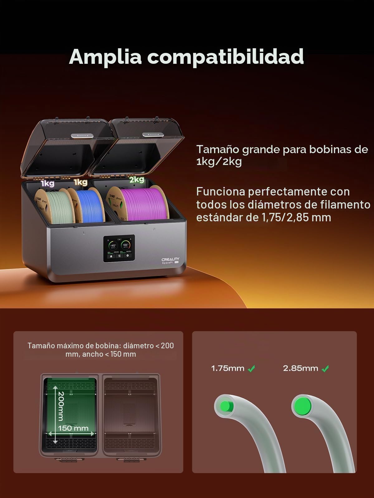 Creality Space Pi X4 - Caja de almacenamiento de filamentos para impresora 3D, doble cámara de calefacción independiente, calefacción PTC de 200 W hasta 85 °C, secado rápido, modo de ahorro de energía