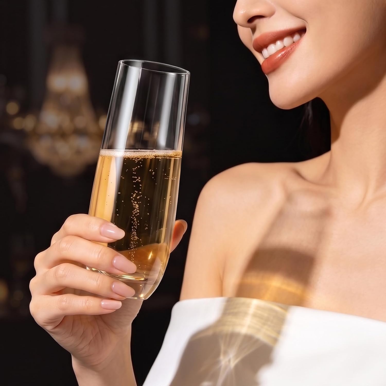 12 Pieces Stemless Champagne Flutes, 8 oz Crystal Clear Sparkling Wine Glasses Set for Mimosa Prosecco