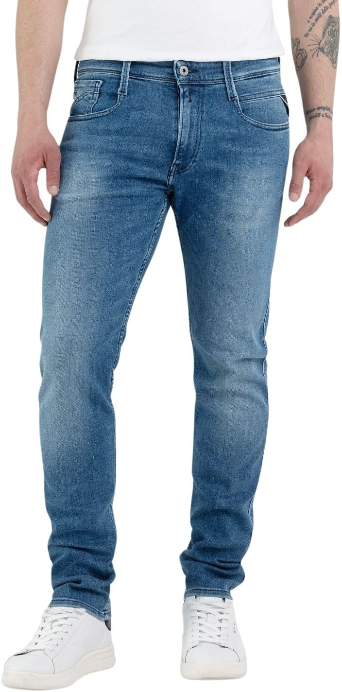 Replay Men's Anbass Slim Fit Jeans with Power Stretch, Blue (Medium Blue 009), W34 x L30