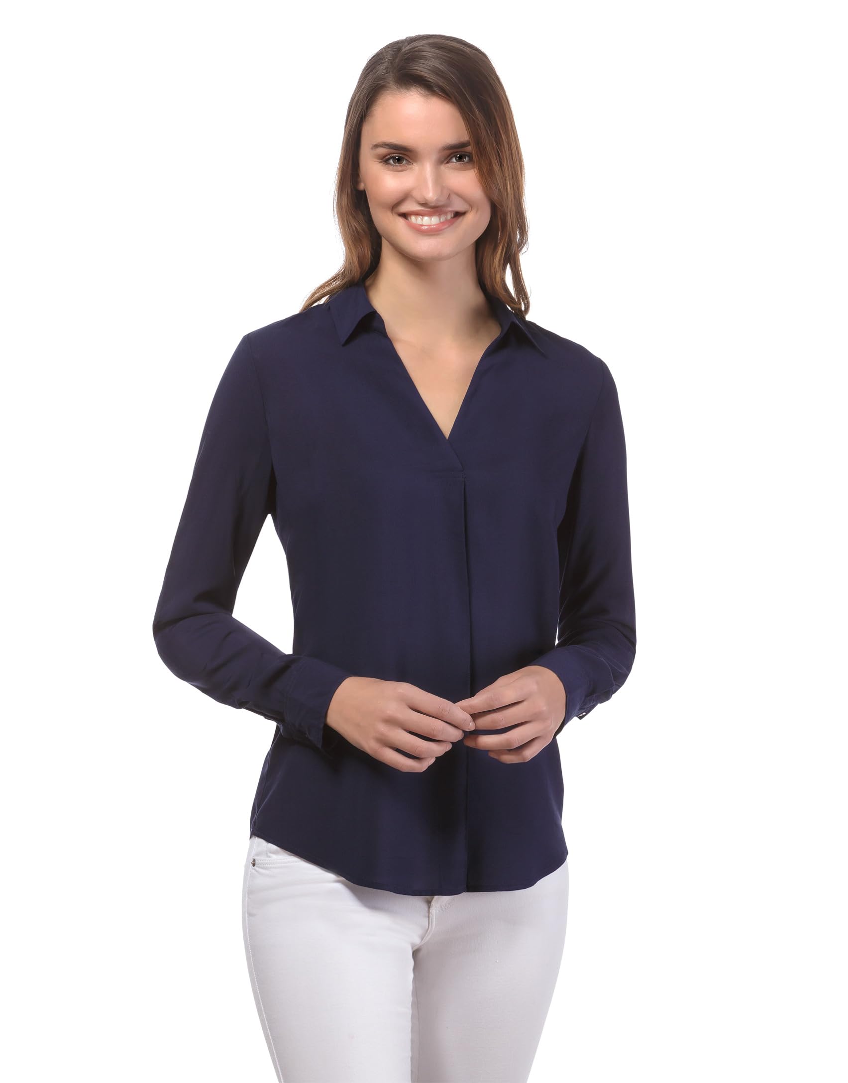 Vincenzo Boretti Bluse, gerade geschnitten mit Hemdkragen