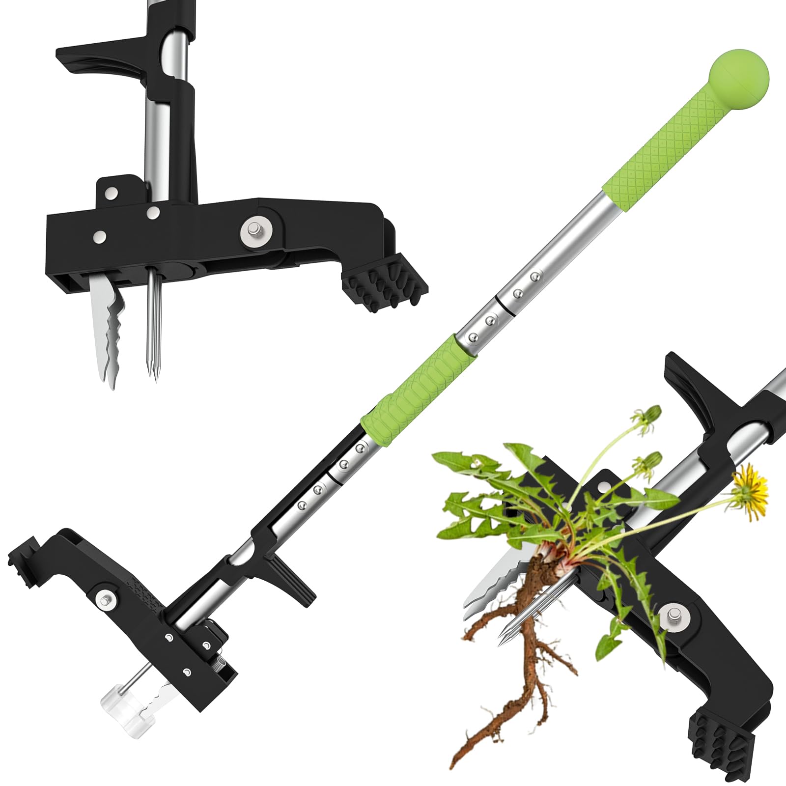 Désherbeur Manuel, Extracteur de Racines à 4 Griffes | Outil D'extraction de Pissenlits à Long Manche pour Jardin, Patio et Pelouse, Désherbeur sans Flexion avec Pédale